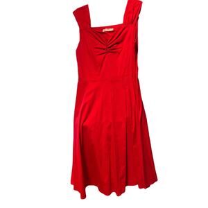 Mixinni Red Cotton Sleeveless Dress w/Sweetheart Neckline & Full Skirt- L